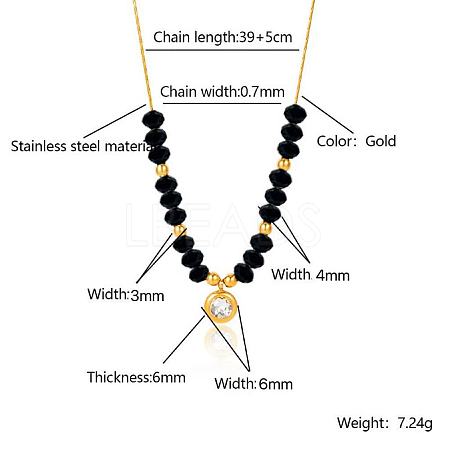 Stainless Steel Crystal Rhinestone Flat Round Pendant Glass Beaded Necklaces for Women GE4228-5-1