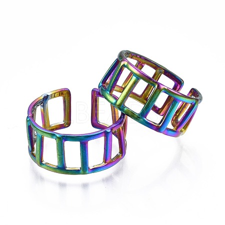 304 Stainless Steel Rectangle Cuff Ring RJEW-N038-086-1