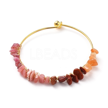 Natural Mixed Stone Chips Beads Bangles BJEW-JB05651-02-1