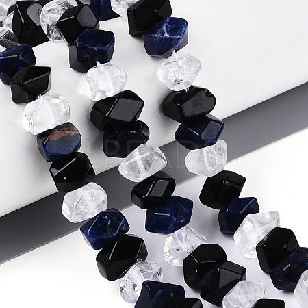 Natural Obsidian & Sodalite & Quartz Crystal Beads Strands G-N358-01A-02-1