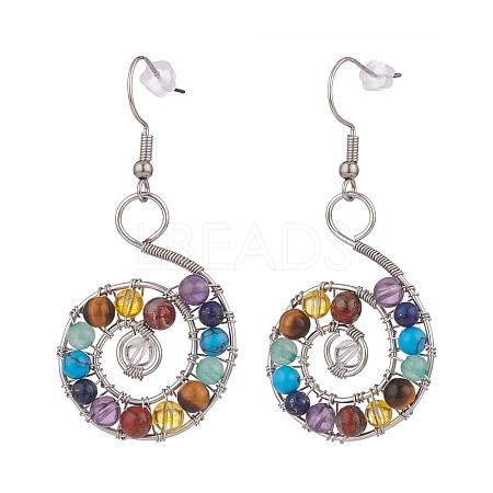 Natural & Synthetic Mixed Gemstone Braided Vortex Dangle Earrings X-EJEW-JE04906-02-1