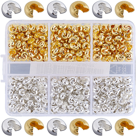 600Pcs 2 Colors Brass Crimp Beads Covers KK-SP0002-32-1