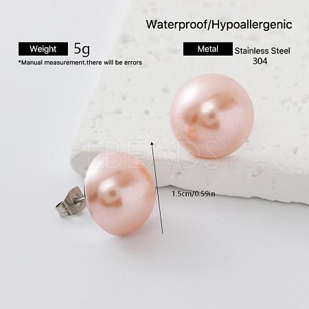 304 Stainless Steel Freshwater Pearl Round Stud Earrings for Women EY9885-1-1