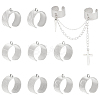 10Pcs 5 Styles 304 Stainless Steel Open Cuff Ring Components STAS-UN0054-83P-1