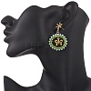 Christmas Wreath Brass Glass Dangle Stud Earrings EJEW-MZ00613-3