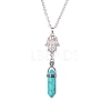 Aolly Hamsa Hand & Synthetic Turquoise Bullet Pendant Necklace PW-WG51914-01-1