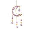 Natural Amethyst Chips Moon & Glass Teardrop Suncatchers LS-PW-WG75240-03-1