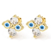Flower with Evil Eye Real 18K Gold Plated Brass Stud Earrings EJEW-L269-101G-02-1