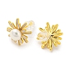 Brass Flower Stud Earrings with Natural Pearl EJEW-Z020-09G-2