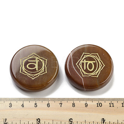 Natural Carnelian Flat Round with Chakra Sign Figurines Display Decorations DJEW-K025-01E-1