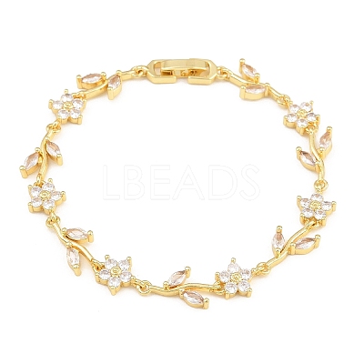 Brass Pave Cubic Zirconia Flower Link Chain Bracelets for Women KK-CBA68DA-14G-11-1