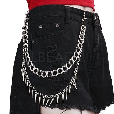 Punk Style Alloy with Aluminium Spiked Cone Double Layered Chain Belts for Pants FS-WGA3437-06-1