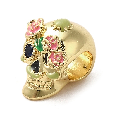 Brass Rhinestone European Beads X1-KK-A203-03G-1