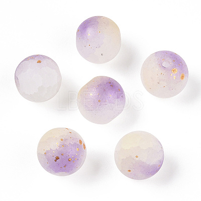 Frosted Baking Paint Crackle Glass Beads with Glitter Powder X1-DGLA-T004-01E-1