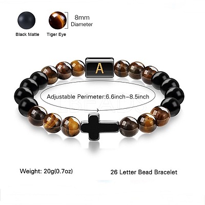 8MM Natural Tiger Eye and Matte Black Obsidian Round Beaded Stretch Bracelets SL9862-1-1