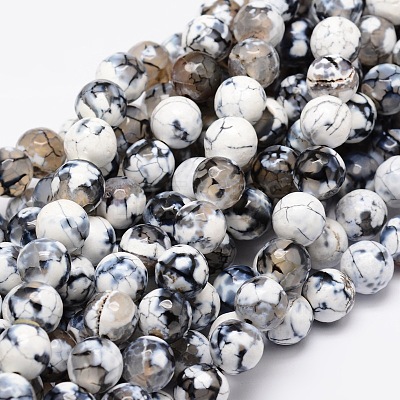 Dyed Natural Fire Crackle Agate Faceted Round Beads Strands G-E320C-8mm-07-1