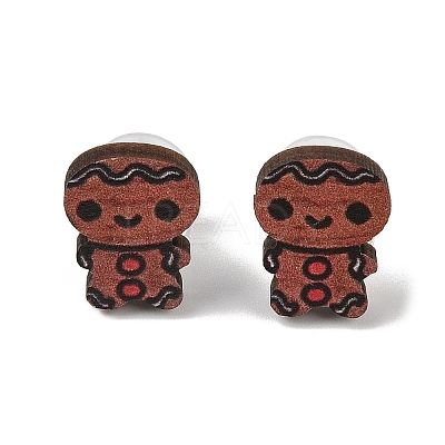 Christmas Theme Wood Stud Earrings EJEW-U016-06P-01-1