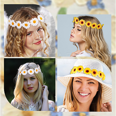 2Pcs 2 Colors Cloth Small Sunflowe Wreath Headband OHAR-CP0001-19-1