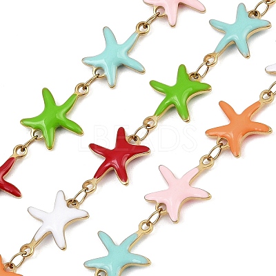 304 Stainless Steel Enamel Starfish Link Chains CHS-F023-01K-G-1