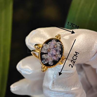 304 Stainless Steel with Epoxy Dried Flower Cuff Rings FS-WG90479-04-1