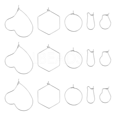 100Pcs 5 Style 304 Stainless Steel Hoop Earrings STAS-UN0045-56-1