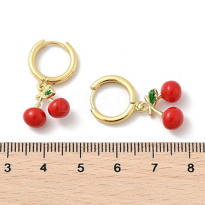 Cherry Brass Enamel Hoop Earrings EJEW-M077-14G-02-1