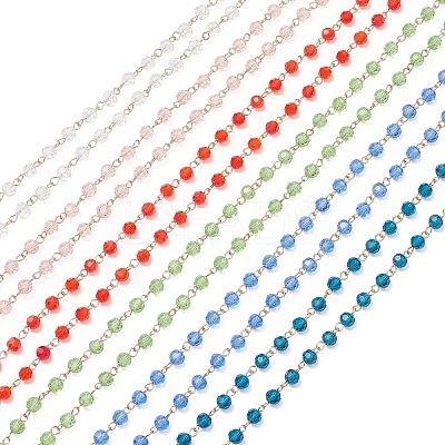 Handmade 304 Stainless Steel Glass Rondelle Link Chains AJEW-JB01460-1