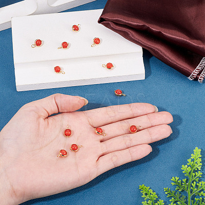 12Pcs Brass & Glass Imitation Cat Eye Round Charms PALLOY-TAC0237-05-1