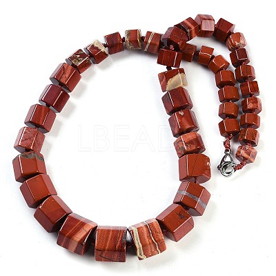 Natural Red Jasper Hexagon Prism Graduated Beaded Necklaces for Women Men NJEW-K388-03M-1