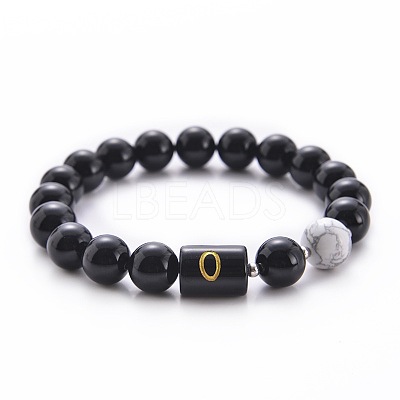 10MM Natural Black Onyx(Dyed & Heated) and Howlite Beaded Stretch Bracelets RH2290-15-1