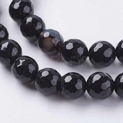 Natural Black Striped Agate/Banded Agate Beads Strands G-G581-8mm-03-1