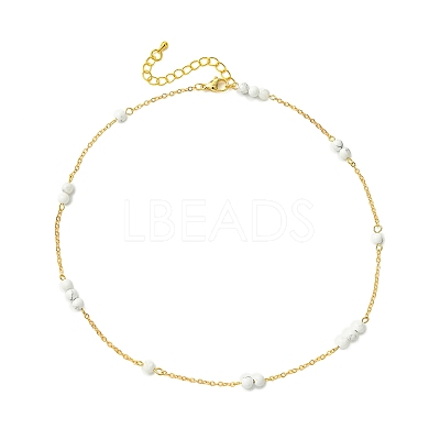 5MM Round Natural Howlite Beads Brass Cable Chain Necklaces for Women NJEW-JN06378-01-1