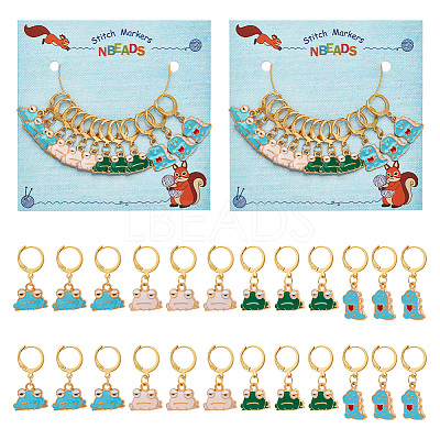 Alloy Ename Frog & Dinosaur Pendant Locking Stitch Markers HJEW-AB00029-1