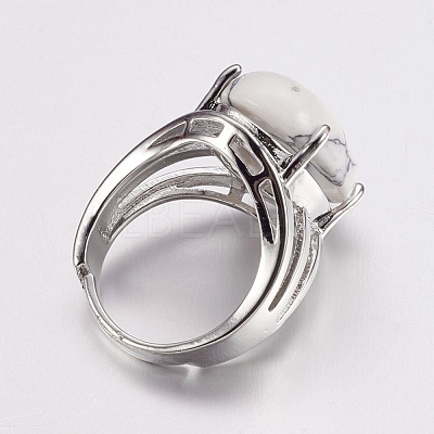 Natural Howlite Wide Band Finger Rings RJEW-K224-A13-1