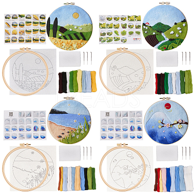 Mountain Scenery Hanging Painting Needle Felting Kit for Beginners DIY-WH0568-20-1