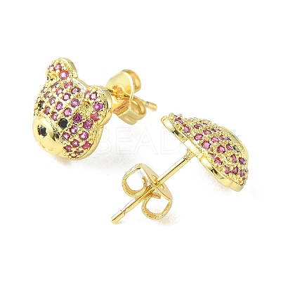 Bear Cubic Zirconia Stud Earrings EJEW-F312-01G-1