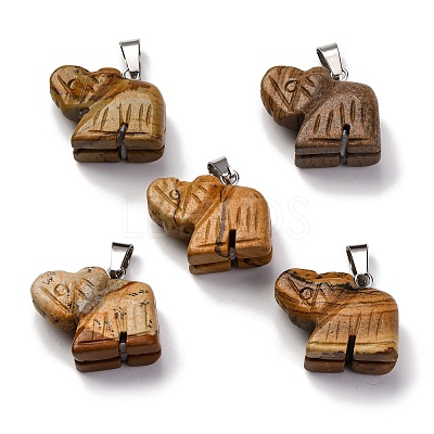 Natural Picture Jasper Pendants G-B127-05P-09-1