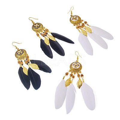 2Pairs 2 Colors Feather Chandelier Earrings EJEW-TA0001-81A-1