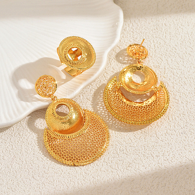 Alloy Hollow Round Stud Earrings & Cuff Rings Sets for Women FF3936-1