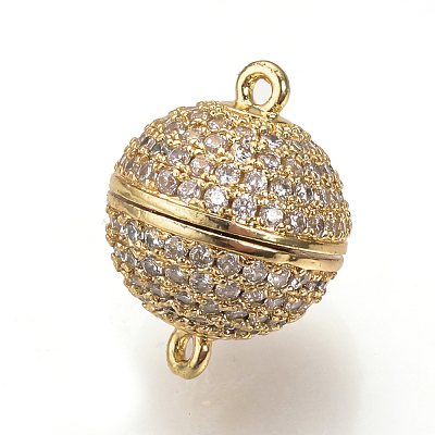 Brass Micro Pave Cubic Zirconia Magnetic Clasps with Loops ZIRC-S058-04G-8mm-1