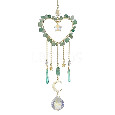 Natural Green Aventurine Chip Beads with Brass Findings Pendant Decorations HJEW-JM01814-03-1