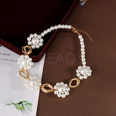 Alloy Rhombus & Plastic Flower Link Chain Necklaces for Women WG7D712-01-1