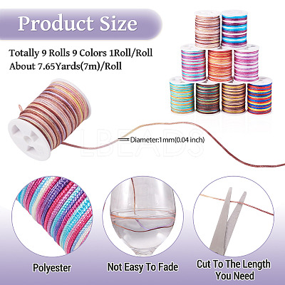 9 Rolls 9 Colors Segment Dyed Polyester Thread NWIR-TA0001-37B-1