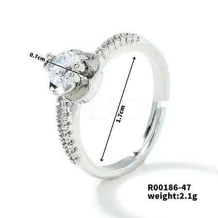 Fashionable Unisex Brass Micro Pave Clear Cubic Zirconia Solitaire Ring VA2990-2-1