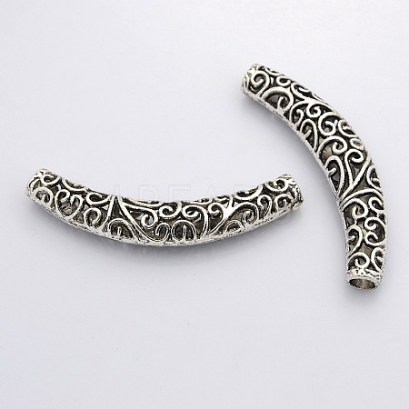Tibetan Style Alloy Hollow Curved Tube Beads X-TIBEB-S002-AS-NR-1