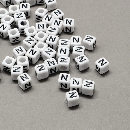 Large Hole Acrylic Letter European Beads SACR-Q103-6mm-01N-1