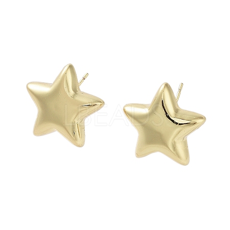 Star Brass Stud Earrings EJEW-M245-15G-1