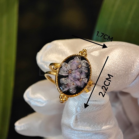 304 Stainless Steel with Epoxy Dried Flower Cuff Rings FS-WG90479-04-1
