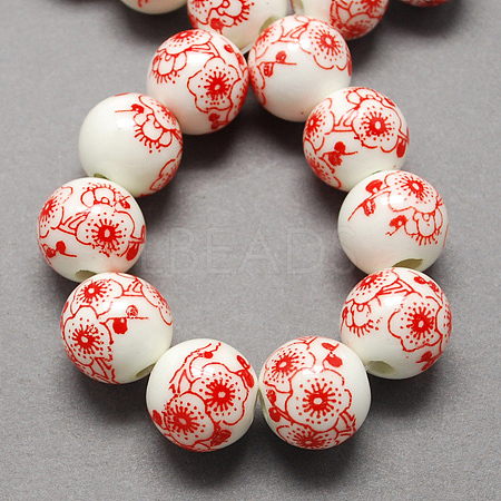 Handmade Printed Porcelain Beads PORC-Q202-10mm-1-1