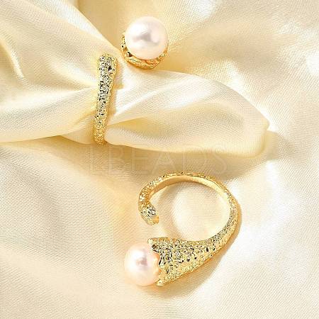 Round Natural Pearl Finger Rings RJEW-P113-22G-1